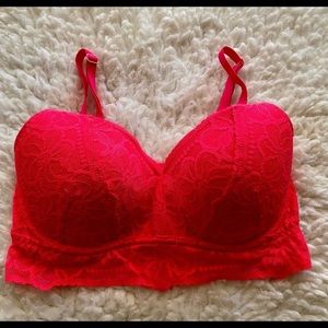 Pink Victoria’s Secret Neon Hot Pinky Floral Lace Bralette Bra size D
